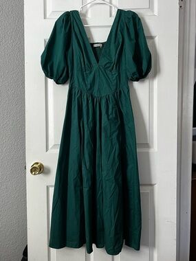 Abercrombie & Fitch Emerald Green Puff Sleeve Midi Dress
